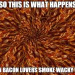bacon burst | SO THIS IS WHAT HAPPENS WHEN BACON LOVERS SMOKE WACKY WEED | image tagged in bacon burst | made w/ Imgflip meme maker