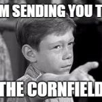 Sending You to the Cornfield | I'M SENDING YOU TO THE CORNFIELD | image tagged in sending you to the cornfield,twilight zone,billy mumy,memes | made w/ Imgflip meme maker