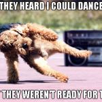 I'm laughing my ass off at the idea of this dog going into a "Windmill" | THEY HEARD I COULD DANCE BUT THEY WEREN'T READY FOR THIS | image tagged in break dancing dog,dog,funny,funny animals,breakdancing | made w/ Imgflip meme maker