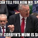 Hilary Benn Speach | AND I CAN TELL YOU NOW MR. SPEAKER JEREMY CORBYN'S MUM IS SO FAT... | image tagged in hilary benn speach | made w/ Imgflip meme maker
