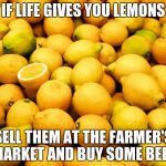 Lemons | IF LIFE GIVES YOU LEMONS SELL THEM AT THE FARMER'S MARKET AND BUY SOME BEER | image tagged in lemons | made w/ Imgflip meme maker