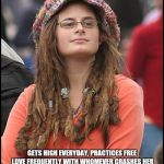 College Liberal | IN SPIRIT OF DIVERSITY AND AS A CITIZEN OF THE WORLD ACCEPTS SYRIAN "REFUGEES" INTO HOME GETS HIGH EVERYDAY, PRACTICES FREE LOVE FREQUENTLY  | image tagged in college liberal | made w/ Imgflip meme maker