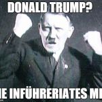 Hitler: Lord of The Pun | DONALD TRUMP? HE INFÜHRERIATES ME! | image tagged in angryhitler,donald trump,is a racist,lol,i see what you did there | made w/ Imgflip meme maker