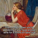j.w. waterhouse circe painting | That moment when you're wondering if you have enough wine for 8 hours of FaceTime | image tagged in jw waterhouse circe painting | made w/ Imgflip meme maker