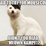 A Cat's Struggle. | I HAD TO TRY FOR MOUSECOW, DIDN'T YOU READ "MEOWN KAMPF"? | image tagged in cat hitler,memes,funny,animals,cat | made w/ Imgflip meme maker