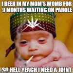 dude i thought it was funny   | I BEEN IN MY MOM'S WOMB FOR 9 MONTHS WAITING ON PAROLE SO HELL YEACH I NEED A JOINT | image tagged in dude i thought it was funny | made w/ Imgflip meme maker