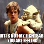 Luke and Yoda | THAT IS NOT MY LIGHTSABER YOU ARE FEELING | image tagged in luke and yoda | made w/ Imgflip meme maker