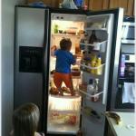 baby getting food from fridge meme