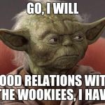 When I get asked to go to a music festival... | GO, I WILL GOOD RELATIONS WITH THE WOOKIEES, I HAVE | image tagged in yoda,festival,hippie,star wars,ohio | made w/ Imgflip meme maker