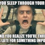 What time is it!? | WHEN YOU SLEEP THROUGH YOUR ALARM AND YOU REALIZE YOU'RE THREE HOURS LATE FOR SOMETHING IMPORTANT. | image tagged in olaf panic,sleep,alarm,late | made w/ Imgflip meme maker