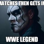Sting WWE | HAS 2 MATCHES THEN GETS INJURED WWE LEGEND | image tagged in sting wwe | made w/ Imgflip meme maker