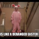 A Christmas Story - Deranged Easter Bunny | HE LOOKS LIKE A DERANGED EASTER BUNNY. | image tagged in a christmas story - deranged easter bunny | made w/ Imgflip meme maker