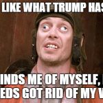 Steve Buscemi | I REALLY LIKE WHAT TRUMP HAS TO SAY HE REMINDS ME OF MYSELF, BEFORE THE MEDS GOT RID OF MY VOICES | image tagged in steve buscemi | made w/ Imgflip meme maker