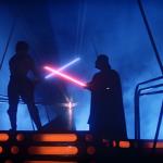 Darth and Luke Star Wars lightsaber battle Bespin meme