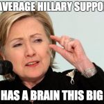 Hillary Supporters | THE AVERAGE HILLARY SUPPORTER HAS A BRAIN THIS BIG | made w/ Imgflip meme maker
