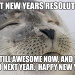 New Year Resolution?... | WHAT NEW YEARS RESOLUTION? IM STILL AWESOME NOW, AND WILL BE SO NEXT YEAR.HAPPY NEW YEAR | image tagged in awesome feeling seal,new years,awesome | made w/ Imgflip meme maker