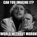 Young Frankenstein | CAN YOU IMAGINE IT? A WORLD WITHOUT MORONS! | image tagged in young frankenstein | made w/ Imgflip meme maker