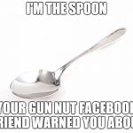 Spoon | I'M THE SPOON YOUR GUN NUT FACEBOOK FRIEND WARNED YOU ABOUT | image tagged in spoon | made w/ Imgflip meme maker