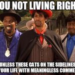 haters | YOU NOT LIVING RIGHT UNLESS THESE CATS ON THE SIDELINES OF YOUR LIFE WITH MEANINGLESS COMMENTS | image tagged in haters | made w/ Imgflip meme maker