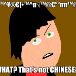 Um...no. No, it isn't. | €^°÷°℅™^¥®€|•™^π√™®€°°ππ™®€§××±[ WHAT? That's not CHINESE?! | image tagged in peeved off person | made w/ Imgflip meme maker