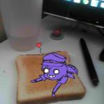 Purple guy likes to eat toast