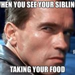 Don't touch my food | WHEN YOU SEE YOUR SIBLING TAKING YOUR FOOD | image tagged in don't touch my food | made w/ Imgflip meme maker