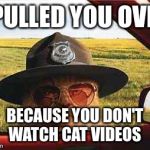 avo2484catsheriff | I PULLED YOU OVER BECAUSE YOU DON'T WATCH CAT VIDEOS | image tagged in avo2484catsheriff | made w/ Imgflip meme maker