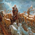 Noah loading animals on ark