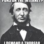 Henry David Thoreau | WHO IS MAKING BAD PUNS ON THE INTERNET? I DEMAND A THOREAU INVESTIGATION | image tagged in memes,henry david thoreau | made w/ Imgflip meme maker