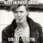 David Bowie | REST IN PIECE, DAVID 1/8/47 - 1/10/16 | image tagged in david bowie | made w/ Imgflip meme maker