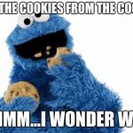 cookie monster | WHO ATE THE COOKIES FROM THE COOKIE JAR? HMMM...I WONDER WHO | image tagged in cookie monster | made w/ Imgflip meme maker