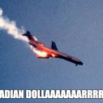Canadian Dollar | CANADIAN DOLLAAAAAAARRRRR!!!! | image tagged in plane falling,canadian dollar | made w/ Imgflip meme maker