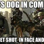 Call of duty 6 | PUTS DOG IN COMBAT; DOG GET SHOT  IN FACE AND LIVES | image tagged in call of duty 6 | made w/ Imgflip meme maker