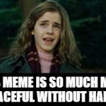 Just Hermione | THIS MEME IS SO MUCH MORE PEACEFUL WITHOUT HARRY | image tagged in just hermione | made w/ Imgflip meme maker