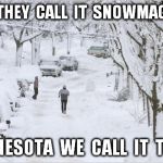 blizzard | IN  D.C.  THEY  CALL  IT  SNOWMAGGEDON.. IN  MINNESOTA  WE  CALL  IT  TUESDAY | image tagged in blizzard | made w/ Imgflip meme maker