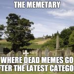 Memetary | THE MEMETARY; WHERE DEAD MEMES GO AFTER THE LATEST CATEGORY | image tagged in graveyard,memes | made w/ Imgflip meme maker
