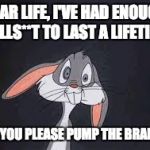 Bugs Bunny Huh? | DEAR LIFE, I'VE HAD ENOUGH BULLS**T TO LAST A LIFETIME. CAN YOU PLEASE PUMP THE BRAKES? | image tagged in bugs bunny huh | made w/ Imgflip meme maker