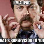 Nick Offerman Challenge Accepted | I'M A LEAD; THAT'S SUPERVISOR TO YOU! | image tagged in nick offerman challenge accepted | made w/ Imgflip meme maker