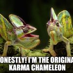 He comes and goes... | HONESTLY! I'M THE ORIGINAL KARMA CHAMELEON | image tagged in chameleons,karma chameleon,culture club,music | made w/ Imgflip meme maker