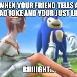 Happy Analversary, Sonic. | WHEN YOUR FRIEND TELLS A BAD JOKE AND YOUR JUST LIKE; RIIIIIGHT... | image tagged in happy analversary sonic. | made w/ Imgflip meme maker