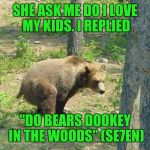 Does a bear sh*t in the woods? | SHE ASK ME DO I LOVE MY KIDS. I REPLIED; "DO BEARS DOOKEY IN THE WOODS" (SE7EN) | image tagged in seven | made w/ Imgflip meme maker