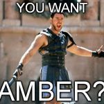 gladiator | YOU WANT; AMBER? | image tagged in gladiator | made w/ Imgflip meme maker