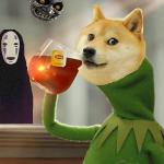 Doge Drinking Tea With Zelda Moon and No Face