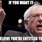 Bern | IF YOU WANT IT; I BELIEVE YOU'RE ENTITLED TO IT | image tagged in bern | made w/ Imgflip meme maker