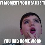 That moment you realize  | THAT MOMENT YOU REALIZE THAT; YOU HAD HOME WORK | image tagged in that moment you realize | made w/ Imgflip meme maker