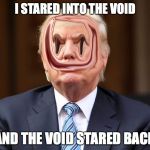 Demented Donald Trump | I STARED INTO THE VOID; AND THE VOID STARED BACK | image tagged in demented donald trump | made w/ Imgflip meme maker