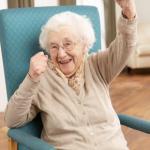 old woman cheering