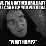 What Hump | "YOU KNOW, I'M A RATHER BRILLIANT SURGEON. PERHAPS I CAN HELP YOU WITH THAT HUMP."; "WHAT HUMP?" | image tagged in hump | made w/ Imgflip meme maker