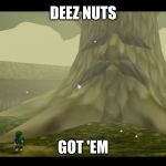 Great Deku Tree | DEEZ NUTS; GOT 'EM | image tagged in great deku tree,deez nutz,deez nuts,zelda,legend of zelda | made w/ Imgflip meme maker
