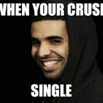 Drake Smile | WHEN YOUR CRUSH; SINGLE | image tagged in drake smile | made w/ Imgflip meme maker